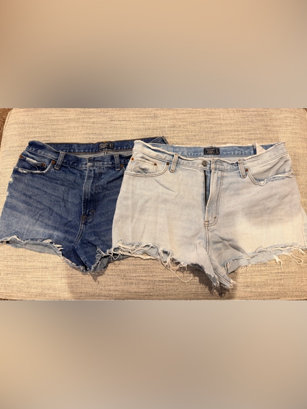 Abercrombie Hight Rise Denim Cutoff Shorts - Light Blue and Dark Blue